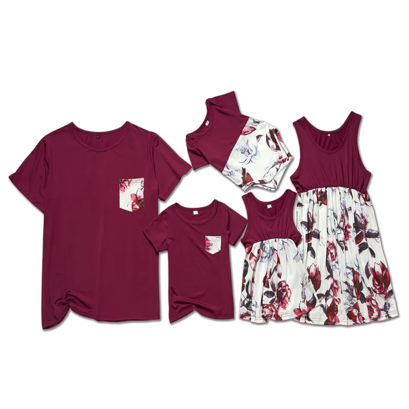 

Leaf Print Family Matching Outfits Look Couples Mommy and Me Clothes Mom/Mother Daughter Dresses Short Sleeve Men Boys Tshirts