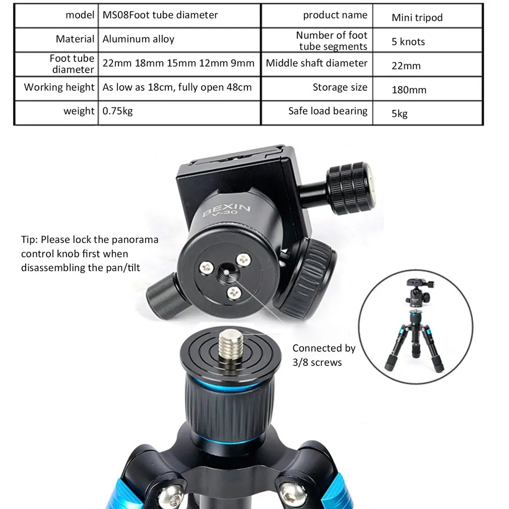 Tripod BEXIN M225S ULTRA COMPACT Desktop Macro Mini Tripod Kit with Ball Head For compact DSLR's and camcorders on desktop