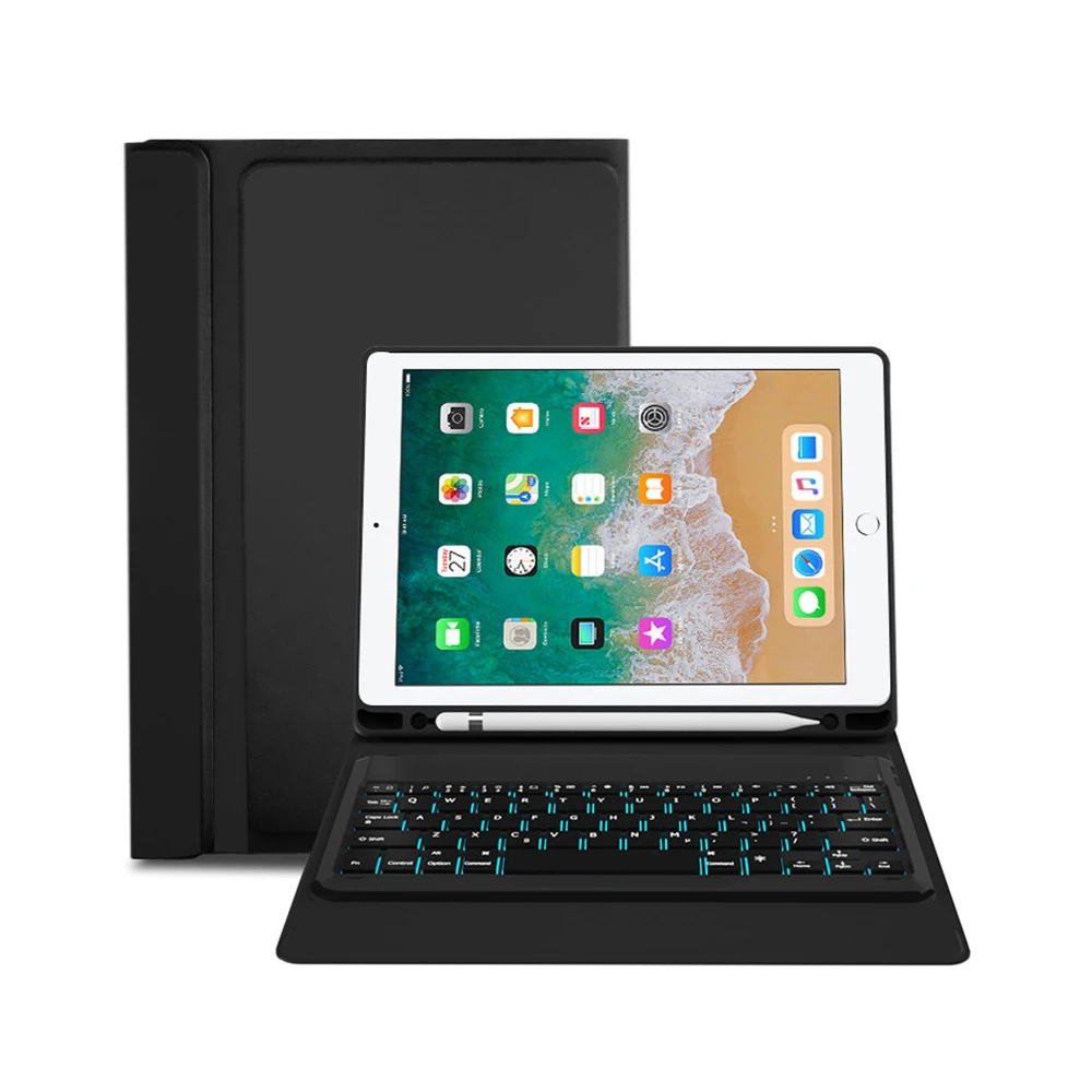 Для Air 1/Air 2/Pro 9,7/ iPad/ iPad Американский 7 цветов с подсветкой планшет Bluetooth клавиатура чехол с кожаным чехлом - Цвет: American keyboard