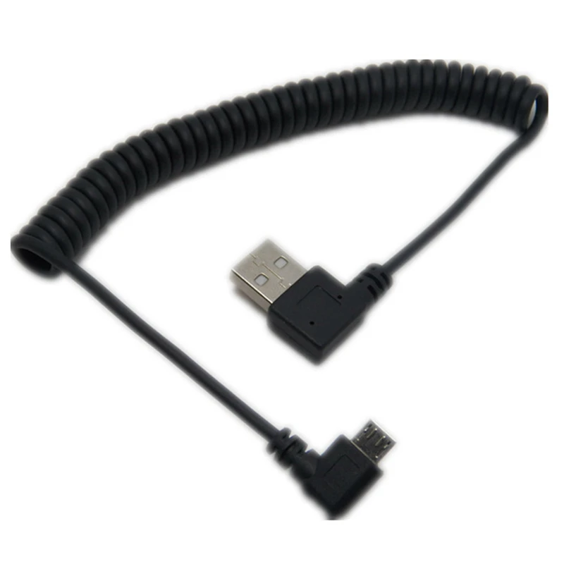 Micro usb Мужской 90 градусов прямоугольный к usb Мужской левый/правый угловой пружинный выдвижной растягивающийся кабель для синхронизации данных и зарядки 1 м