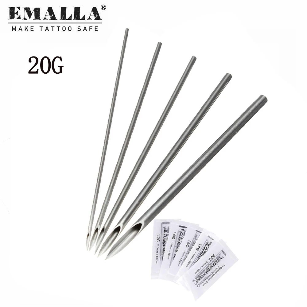 

100PCS 20G EMALLA Piercing Needle Stainless Steel Tattoo Needles Nose Lip Eyebrow Piercing Tool For Tattoo Machine Free Shipping