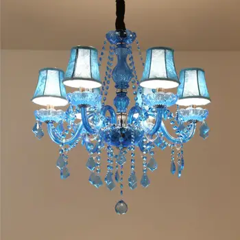 

European Mediterranean Blue Crystal Chandelier Cafe KTV Cafe Club Colored Chandelier Modern Stained Glass Flush Mount E14