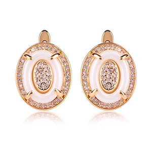 White Rose Gold Роскошные серебряные овальные серьги с белым камнем для женщин, блестящие CZ керамические u-образные серьги-гвоздики, ювелирное изделие, массивные украшения - Окраска металла: White Rose Gold