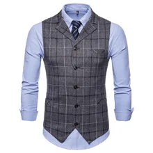 Autumn And Winter New Style Men Plaid Casual Suit Waistcoat Single Breasted Waistcoat