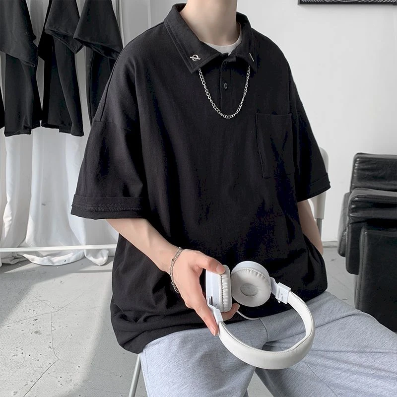 Camiseta de moda para hombre, camisa con blanco, y gris, ropa de calle coreana, suelta, de manga corta, de verano|Camisetas| - AliExpress