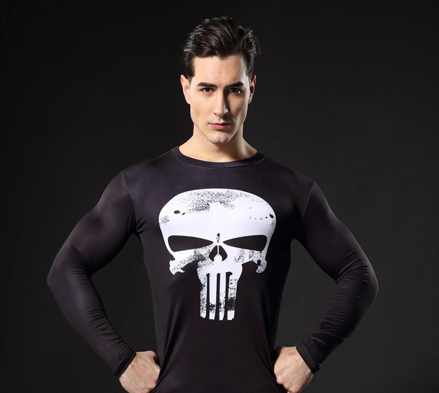Fitness Training Clothes 3D Skull Thermal Underwear Compression Men's Suit Sports Running Clothes Warm Base Layer 3XL 3