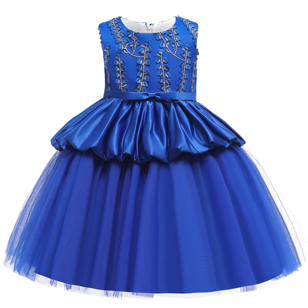 Vintage One-neck PageanTulle Girls Dress Princess sleeveless Satin with Embroidered kids Bithday Party girls Vestidos 10y | Детская