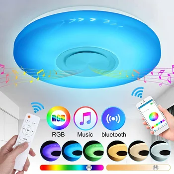 

New Style 3D Light Effect 80W Led Ceiling Light RGB Flush Mount Round Music APP bluetooth Speaker Smart Lamp with Remote Control