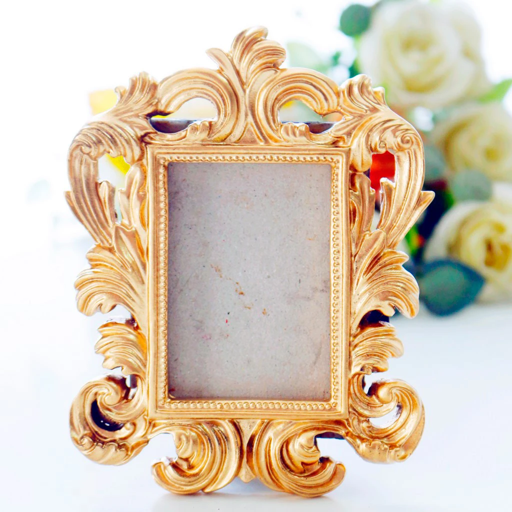 Блестящая золотая фоторамка в стиле барокко Смола Стенд фоторамка DIY карточка с местом для указания имени держатель для стола или стены
