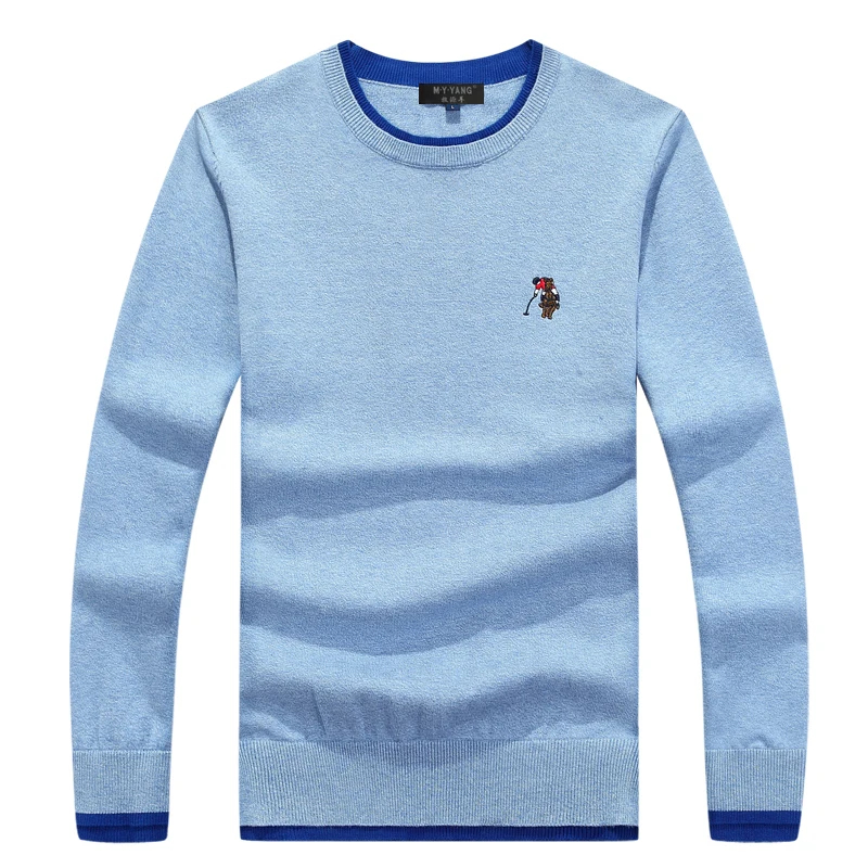 Mu Yuan Yang мужской двухцветный вязаный свитер с круглым вырезом модный тонкий теплый свитер красиво вышитая мужская одежда - Цвет: Light Blue