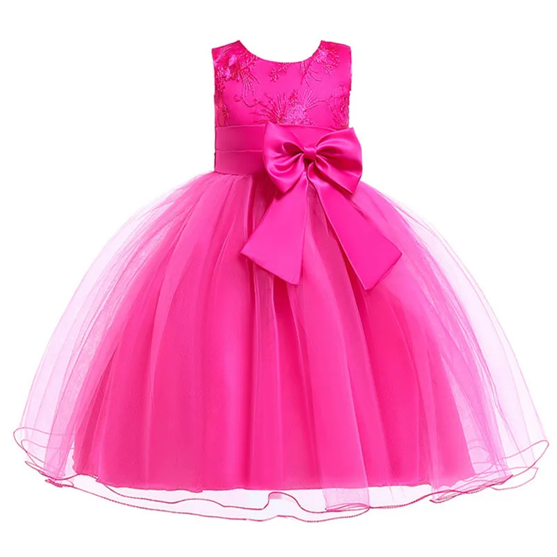 Summer school girl party dress Christmas New Year costume child's clothes party dress girl birthday dress - Цвет: Rose red