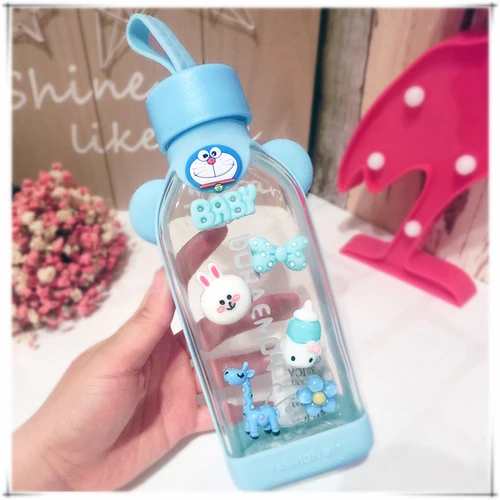 Стекло бутылку воды дети Портативный Здравствуйте Китти бутылка для воды 350 мл для девочек милые плоская фляга для воды Стекло экологичный, прозрачный чашка - Цвет: Rabbit