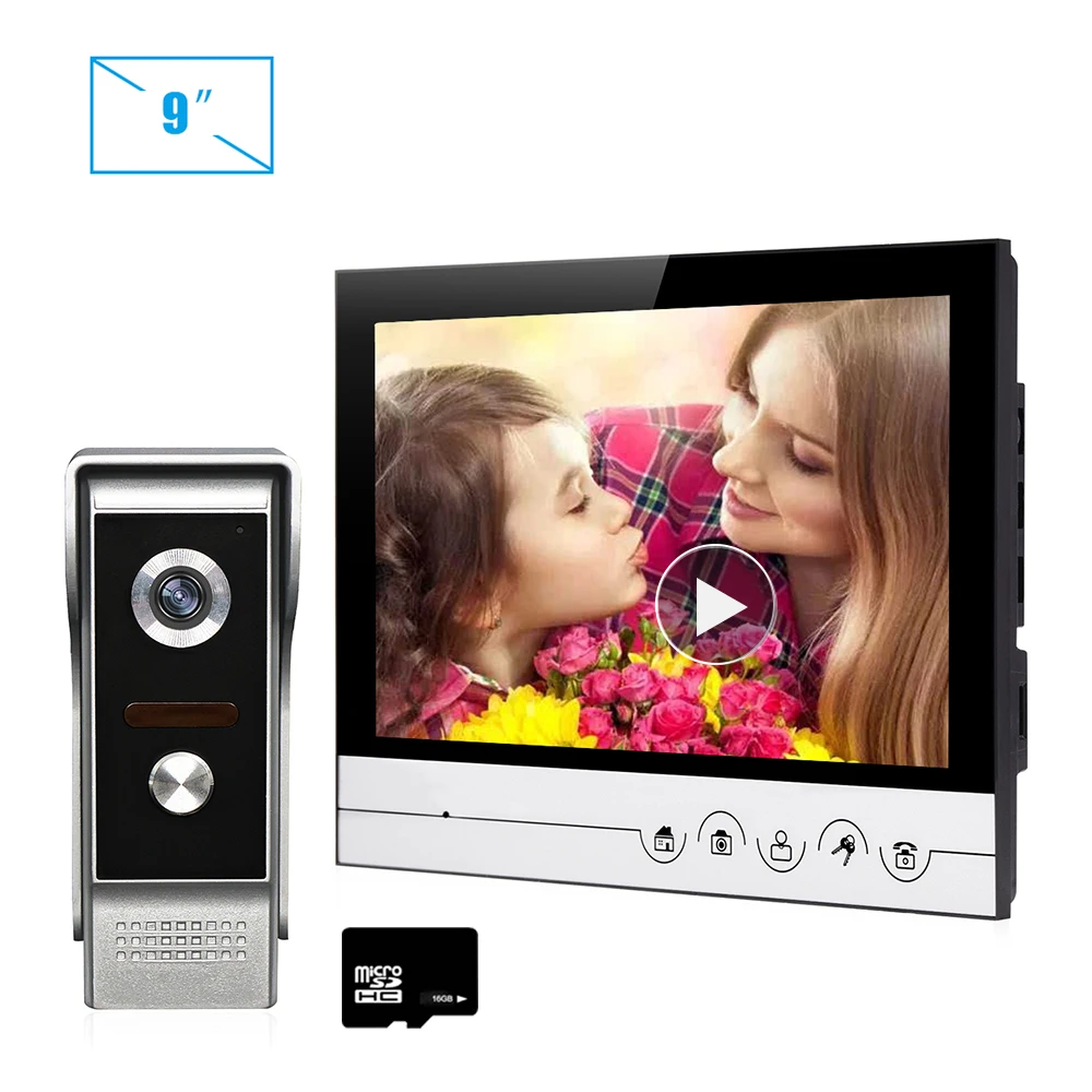 V90Rm-M4 and16G Card Видео-телефон двери с 9-дюймовым Цвет Запись домофон комплект, ИК металлический открытый Камера дверной звонок с монитором Интерком вызов Панель - Цвет: V90Rm-M4 and16G Card