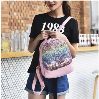

Womens Mini Backpack With Sequins Glitter Shoulder School Backpack Ladies Travel Bag Girls Shoulder bag рюкзак рюкзак женский
