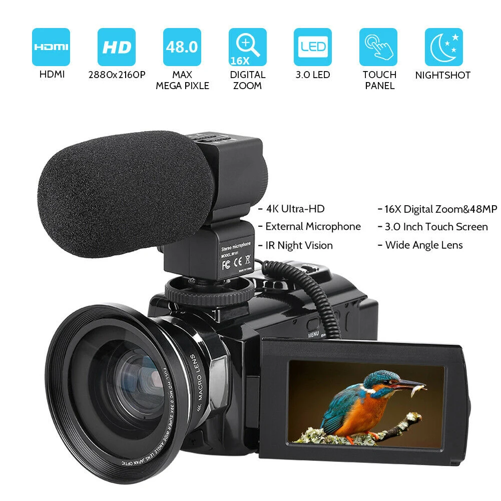 

Video Camera External Microphone Rechargeable WIFI Recorder USB 16X Zoom Portable Gift Ultra HD Night Vision Digital Camcorder