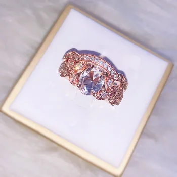 

Rose Gold Leaves Engagement Two-piece Ring Elegant Temperament Female Jewelry Romantic Birthday Gift