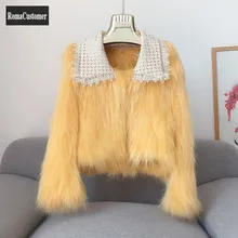 

Autumn Winter Raccoon Dog Fur Weave Coat Womens New Short Lace Elegant Turn-Down Collar Korean Casual Hollow Out Fur Coat