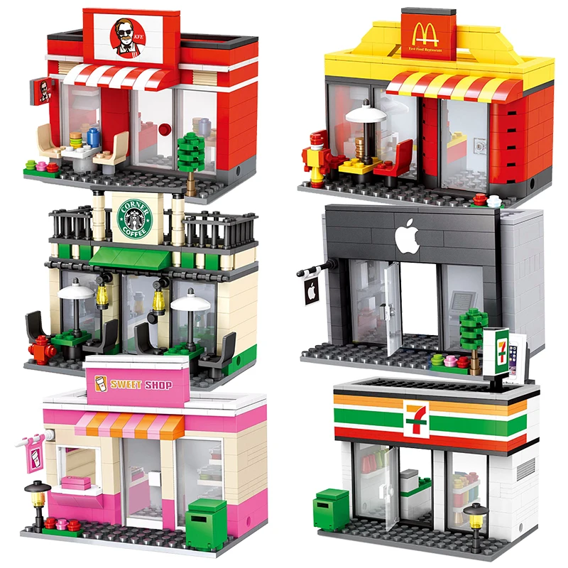

Compatible Legoinglys City Mini Street Scene Retail Store Miniature Building Block Brick Educational 3D Model Toys for Children