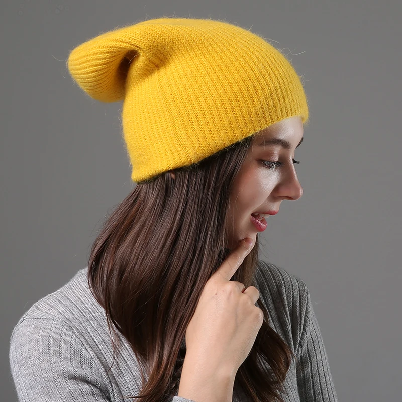 [Rancyword] Новые осенне-зимние шапки для женщин, шапки с помпоном, вязаные теплые меховые шапочки с кроличьими ушками, женская шапка Gorros RC1222 - Цвет: yellow