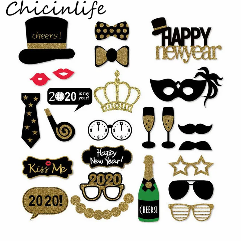 Chicinlife Happy new year реквизит для фотобудки с усами в очках новогодние вечерние реквизиты для фотобудок рождественские принадлежности