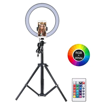

10 inch RGB LED Selfie Ring Light USB Phone Video Photo Light with Tripod 26cm RGB Ring Fill Light + 1.6m Floor Stand