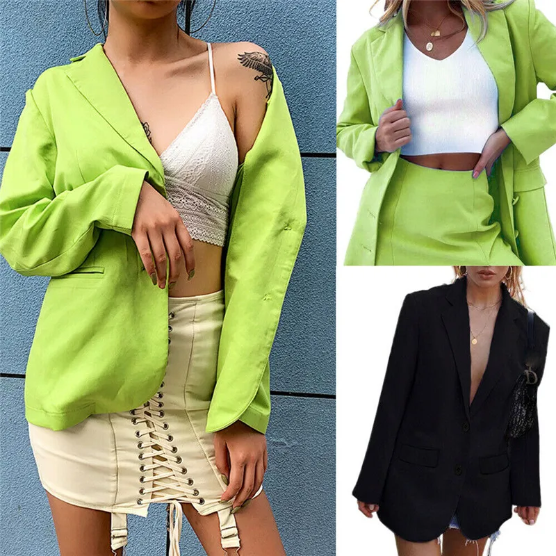 Women Ladies Long Sleeve Slim Fit Blazer Suit Jacket Fashion Office Lady Open Stitch Buttons Blazers Outwear Coat Outwear