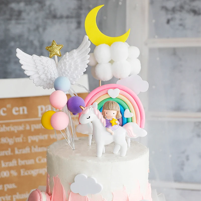 Unicorn Girl Cake Decoration Baby Shower Rainbow Moon Cake Topper Pink Blue Unicorn Decorazioni Per Feste Di Compleanno Bomboniere Per Bambini