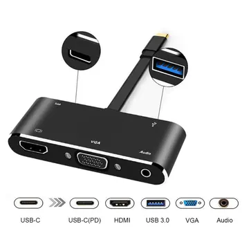 

Type C TO HDMI VGA For Laptop USB Output Multifunction Converter Easy Install Mobile Phone Charging Port Home Adapter Stable