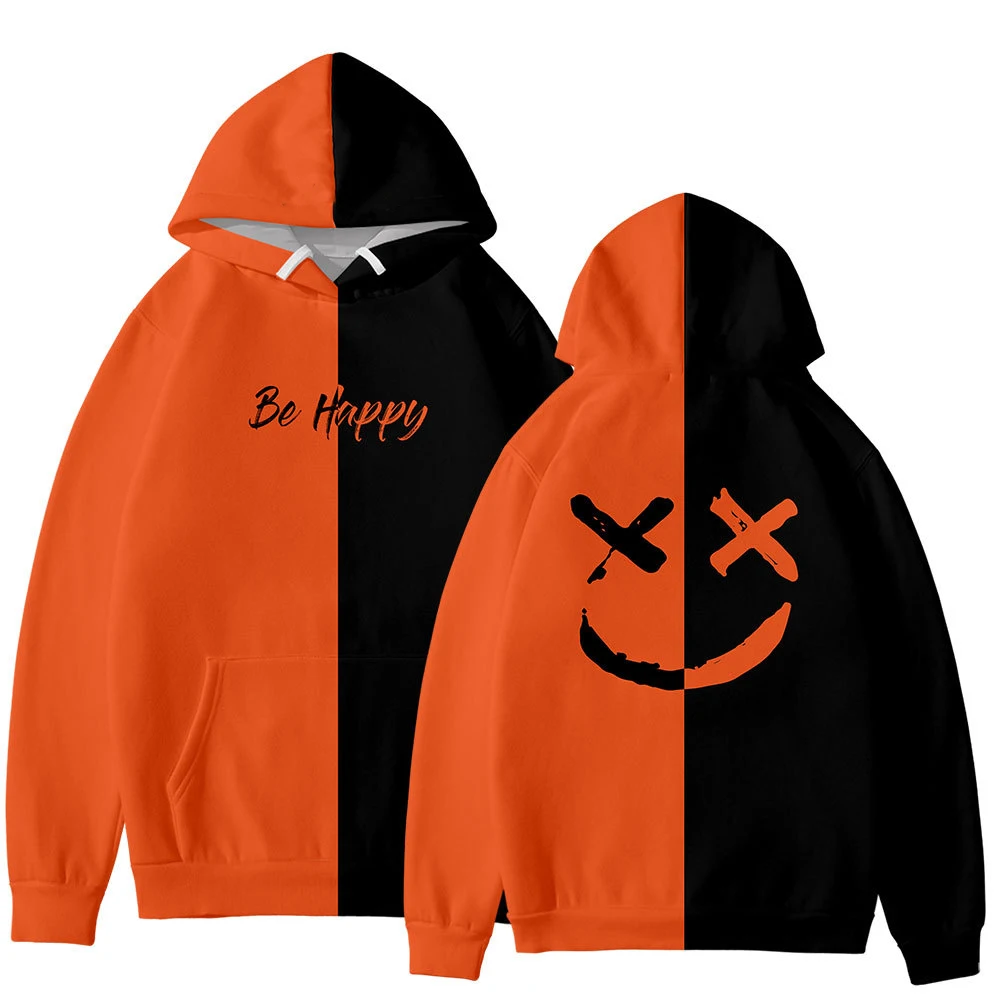 

Mens Hoodies Sweatshirt Happy Smiling Face Print Mens Patchwork Hoodies Long Sleeve Hooded Pullover Jumper Sweatshirts Men