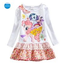 JUXINSU/Хлопковые платья с длинными рукавами и рисунком «Мой маленький пони» для маленьких девочек платье с пони осенне-зимняя одежда с цветочным принтом для девочек 1-8 лет