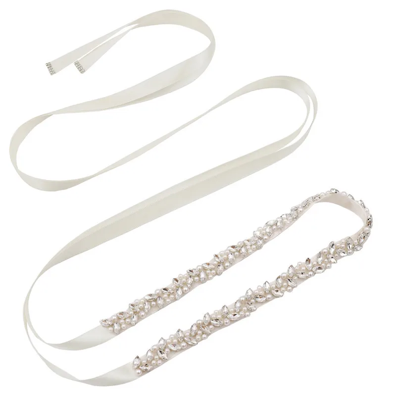 Cintura da sposa semplice con strass Color argento perle abito da sposa in cristallo cintura da donna cintura - Image 3