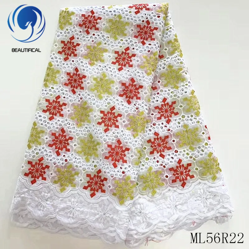 

BEAUTIFICAL Cotton african lace fabrics 2020 New tow-tone embroidery cotton punch lace fabric 5yards voile lace fabric ML56R22
