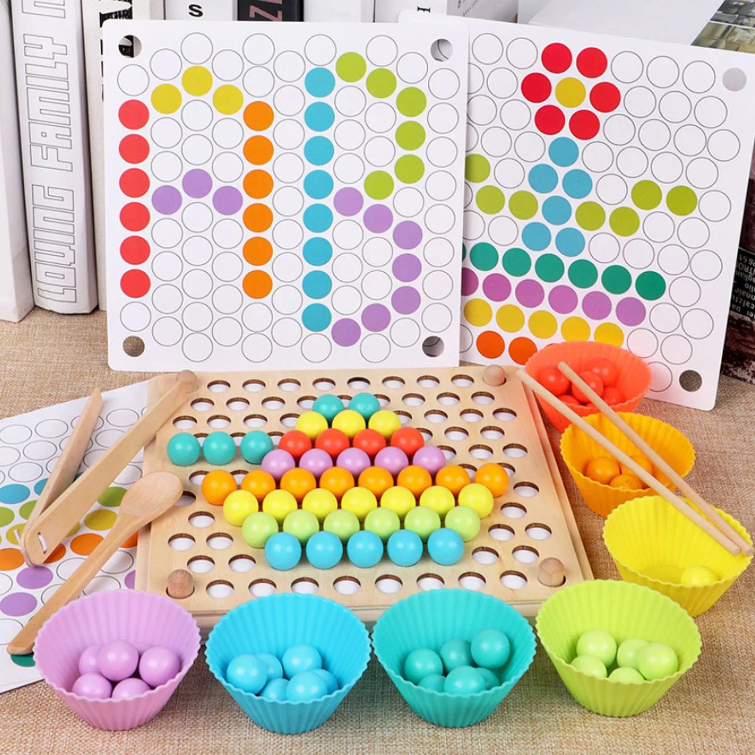 

Kids Baby Montessori Wooden Clip Beads Chopsticks Beads Puzzle Board Hands Brain Training Learning Math Game Early Education Toy