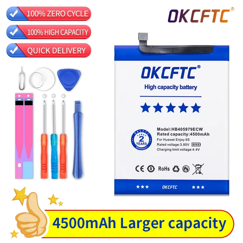 OKCFTC Original Battery HB405979ECW 4500mAh For Huawei Nova Enjoy 6S Honor 6C 6A 7A 7S 8A Pro Y5 Y6 2017 P9 Lite Mini | Мобильные