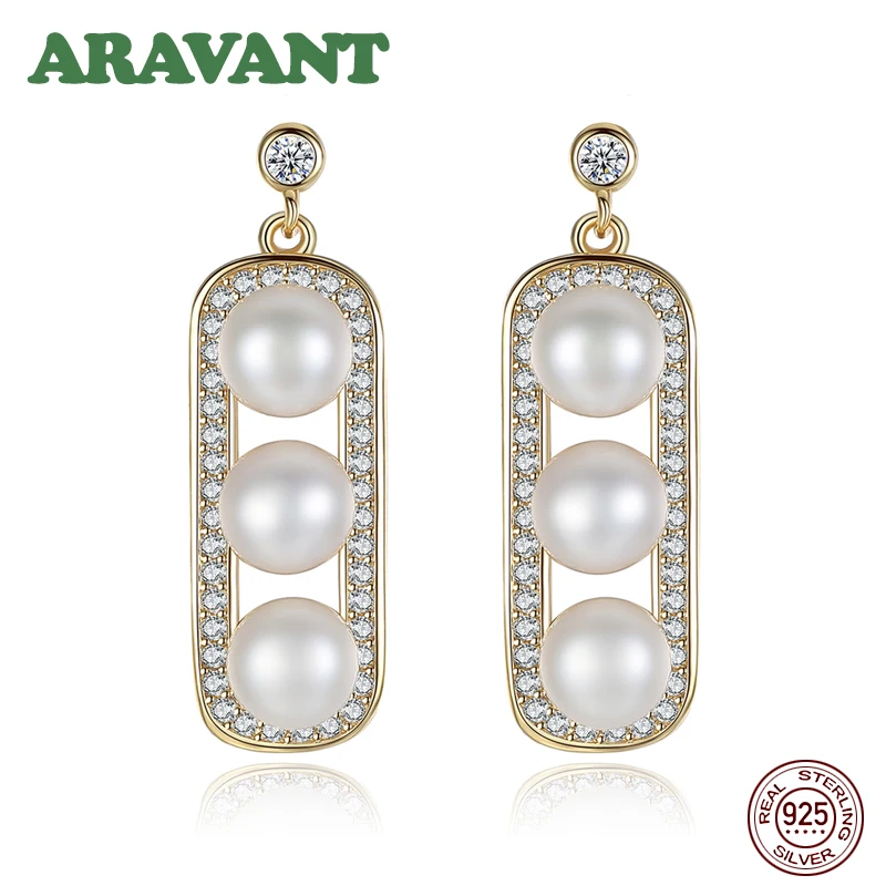 925 Sterling Silver Suqare Pave Zircon Drop Earrings For Women Luxury Double Pearl Earring Jewelry White Pink | Украшения и