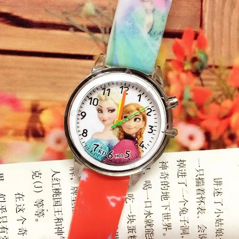 Детские часы принцессы Эльзы, электронные красочные световые источники, детские часы для девочек на день рождения, Детские Подарочные часы, детские наручные часы - Цвет: Красный