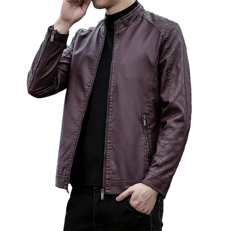 

Men Faux Leather Coat Stand Collar Leather Jacket Motorcycle Fleece Warm Outwear