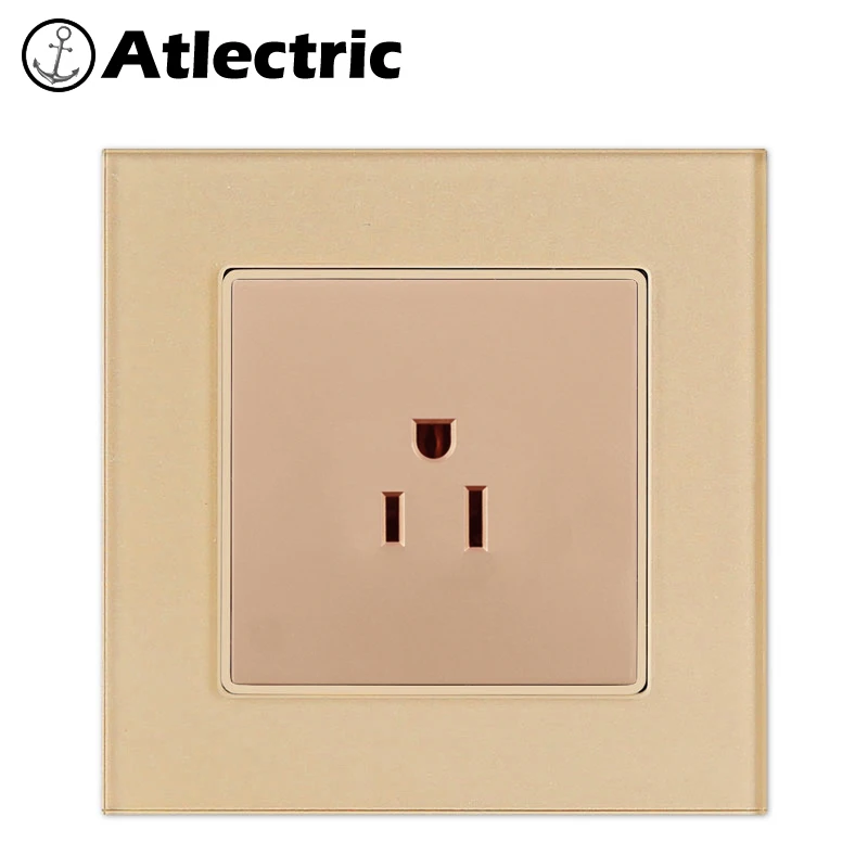 

Atlectric US and Japan standard wall outlet power outlets Golden glass panel power outlets Enchufr Electrical Plug 15A