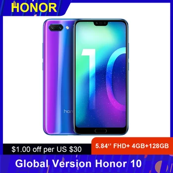 

Global Version Honor 10 Mobile Phone 5.84‘’ FHD+ 4GB+128GB Kirin 970 Octa Core Android 8.1 24MP Face NFC 4G Unlocked Smartphone