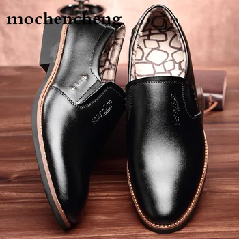 

2018 Men Dress Shoes Spring Autumn Breathable Point Toe Leather Formal Sewing Slip on Business Wedding Fashion Casual Shoes Male