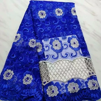 

Royal blue african lace fabric 2019 high quality lace french mesh fabric beaded stones nigerian swiss lace fabrics for dress