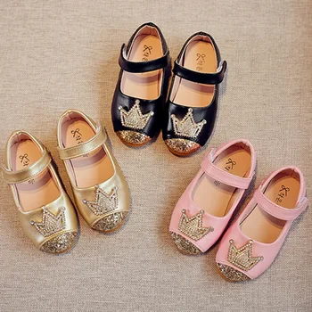 

Fashion Girls Crown Princess Leather Shoes Spring Summer Kids Baby Dance Shoes Toddler Cute Patchwork Sandals Soft Flat Footwear