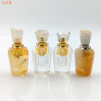 

Natural crystal Quartz Perfume Bottle Pendants citrines Geode Druzy Caps Essential Oils Diffuser Healing Chakra vial Charms