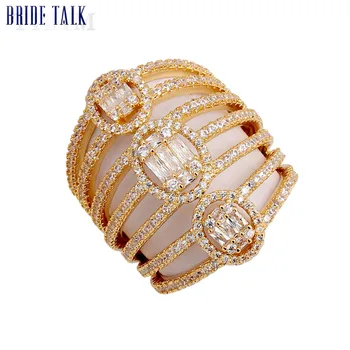 

Bride Talk Fashion Punk Cool Hip Pop Multi-layer Crystal Gold Color Shiny Cubic Zirconia Women Big Rings for Party Banquet Gift