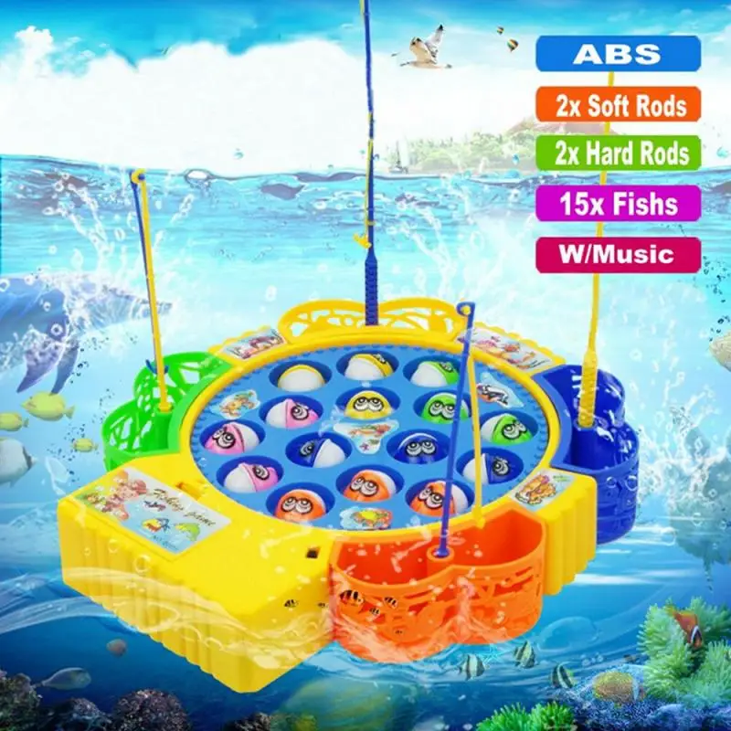 Kids Fishing Toys Electric Rotating Fishing Interactive Play Game Musical Fish Plate Magnetic Outdoor Sports Toys For Children
