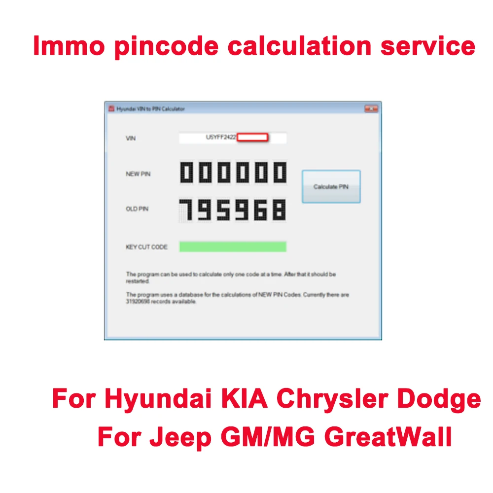 Immo служба расчета pin-кода для Hyundai KIA Chrysler Dodge Jeep GM/MG GreatWall калькулятор программа