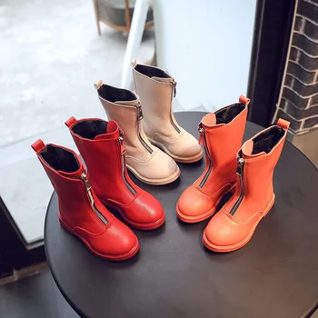 

Kids Girls Black Boots 2019 Winter Mid-calf Martin Boots for Girls Rain Boot Kids with Zip Girl Winter Leather Shoes Rubber Sole