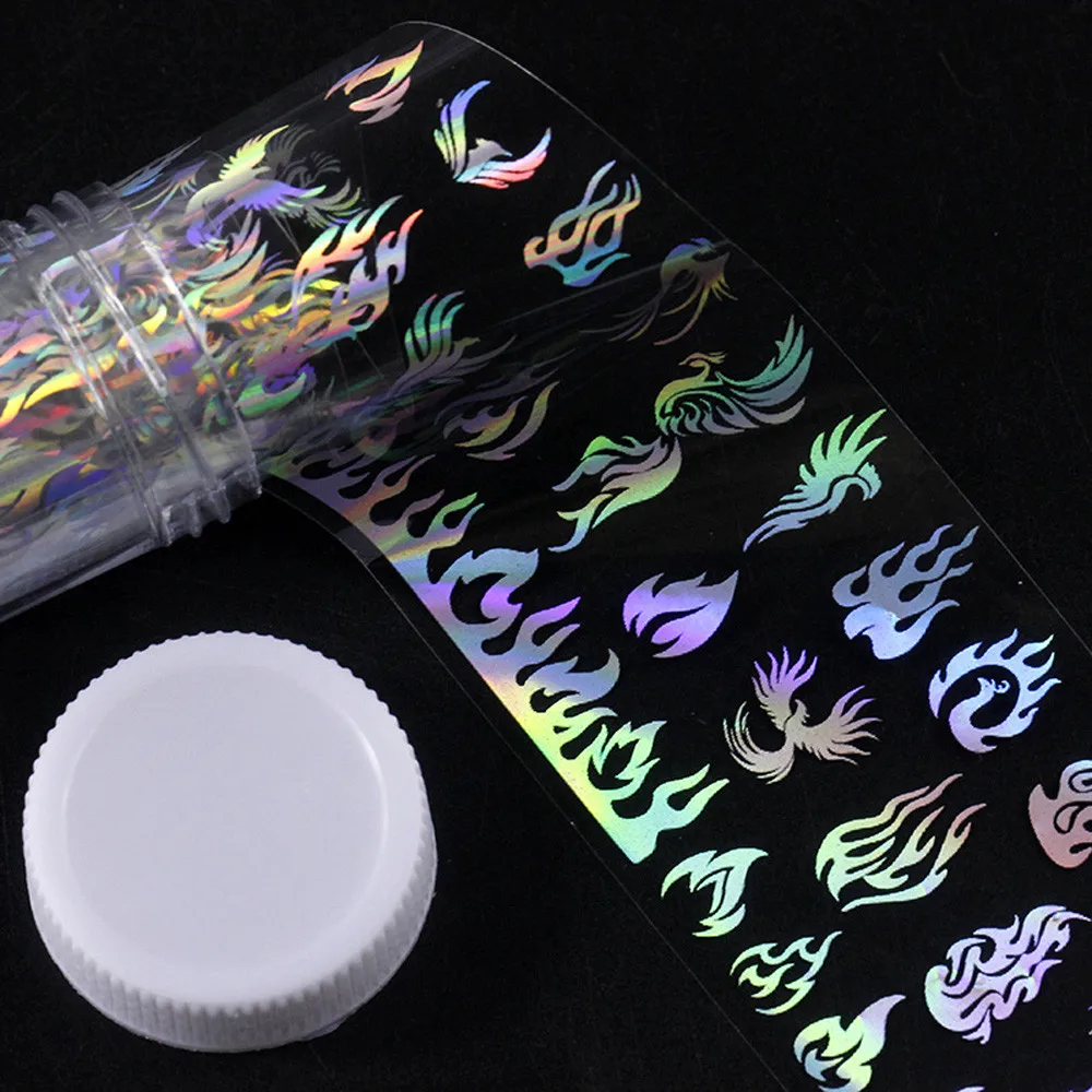 

4*100cm/Roll Holographic Nail Foil Flame Dandelion Panda Bamboo Holo Nail Art Transfer Sticker Water Slide Nail Art Decals