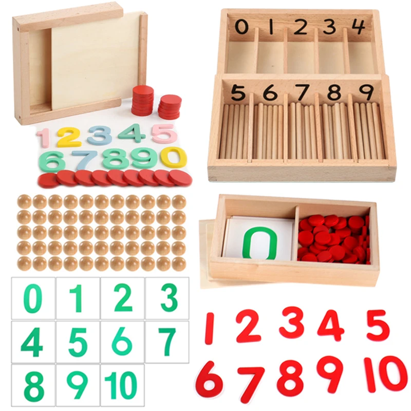 Juguetes de matemáticas Montessori, caja de aprendizaje de madera