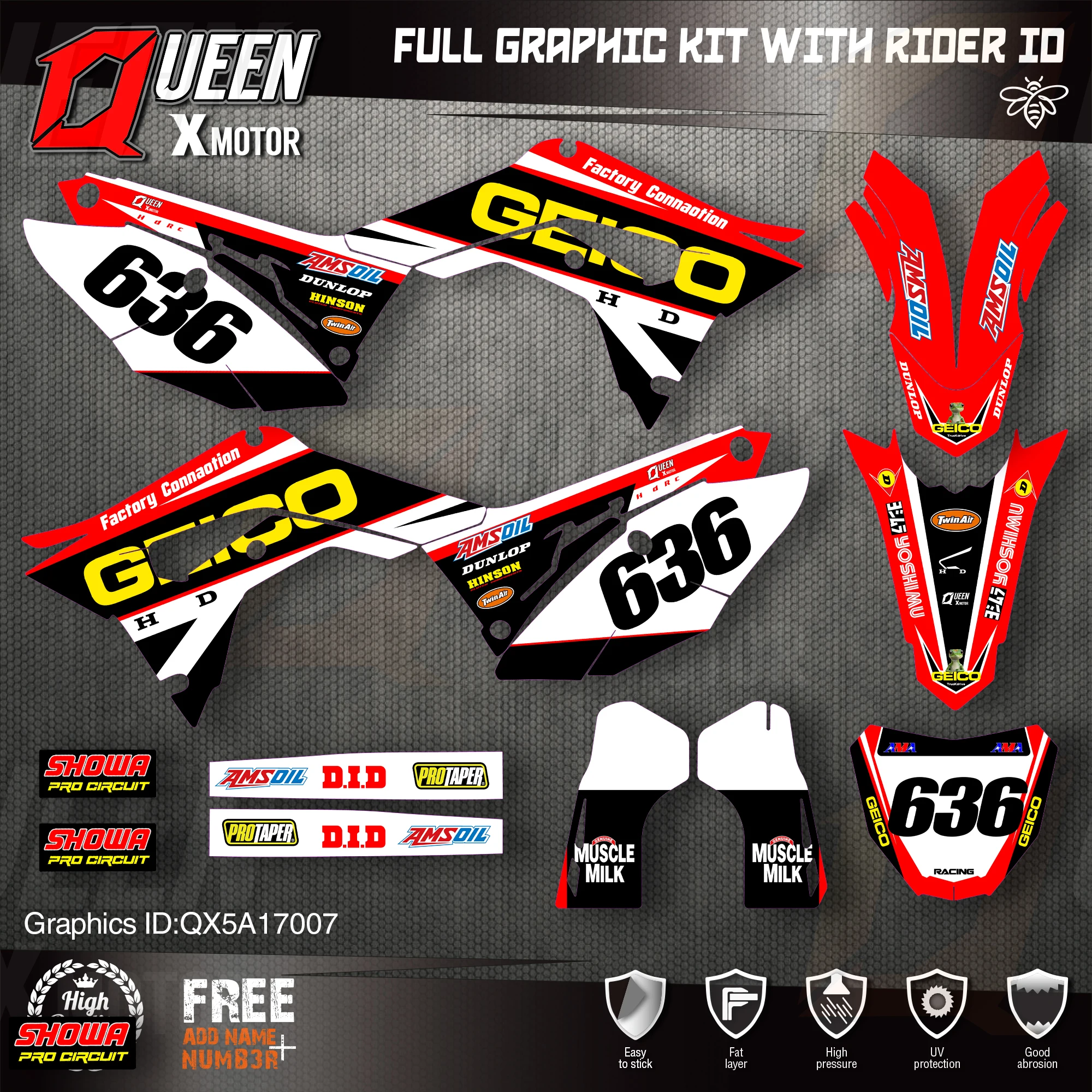 

QUEEN X MOTOR Custom Team Graphics Backgrounds Decals Stickers Kit For HONDA 2018-2020 CRF250R 2017-2020 CRF450 007